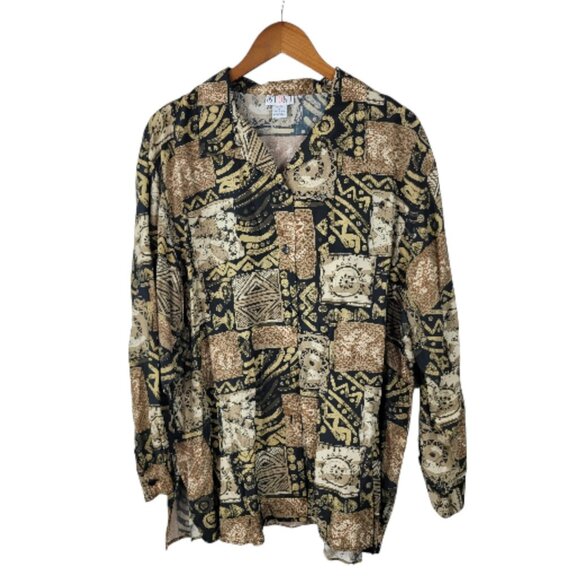 Vintage 100% Silk Top Button Up Plus Size 2X Geometric Art To Wear Snake Print - Picture 2 of 6